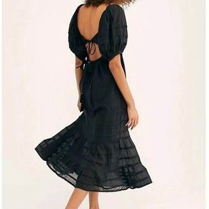 Free People Let's Be Friends Black Midi Dress Wome
